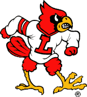 a cartoon cardinal with the letter l on his shirt