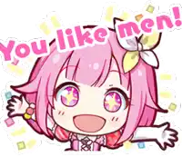 a cartoon girl with pink hair is saying you like men