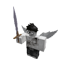 a roblox character is holding a sword with wings