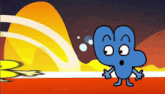 a cartoon character with a surprised look on his face is standing on a red and white line .