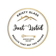 a logo for kristy glass that says just listed