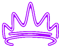 a neon sign of a purple and white crown on a white background .