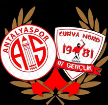 two logos for antalyaspor and curva nord are shown on a black background