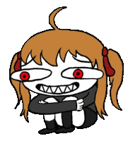 a cartoon drawing of a girl with red eyes and teeth