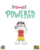 a cartoon of a monkey holding a cell phone with the words powered above him