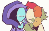 a couple of cartoon characters are hugging each other with the words sofie and angie on the bottom