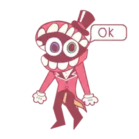 a cartoon character with big teeth and a top hat says ok