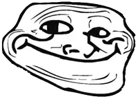 a black and white drawing of a troll face with a smiley face .