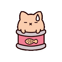 a cartoon cat is sitting in a pink can of cat food