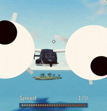 a video game shows a helicopter flying over a small island and says speed 170