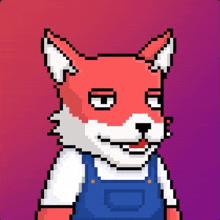 a pixel art illustration of a fox wearing overalls and a white shirt .