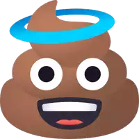 a smiling poop with a blue halo around it