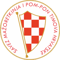 a red and white checkered shield with the words savez mazoretkina i pom-pon tinova hrvatske around it