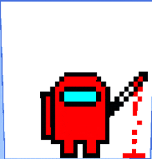 a pixel art drawing of a red among us character holding a flag