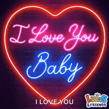 a neon sign in the shape of a heart that says " i love you baby "