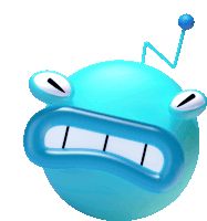 a blue cartoon character with a blue antenna on top