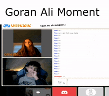 a screenshot of a video chat with the words goran ali moment