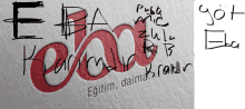 a drawing of the word eba written in red and black