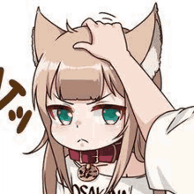 a girl with cat ears is scratching her head with her hand .