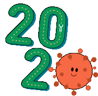 a cartoon drawing of a virus and the number 20 with a syringe