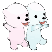 two cartoon polar bears are standing next to each other on a white background .