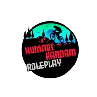 a logo for kumari kandam roleplay shows a man riding a bike