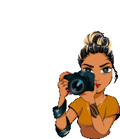 a cartoon drawing of a woman taking a picture