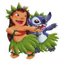 a cartoon of a girl and a stitch dancing together