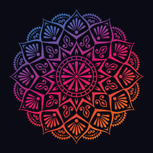 a colorful circular pattern with a black background