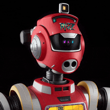 a red robot with the word rez on it 's head