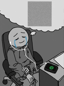 a cartoon of a person crying while listening to music on spotify