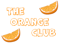 a logo for the orange club with slices of orange on a white background