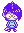a pixel art drawing of a person with purple hair and a mask on their face .