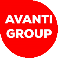 a red circle with avanti group written in white