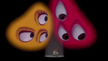 a cartoon character with three eyes is surrounded by two other characters