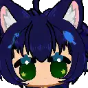 a pixel art drawing of a girl with cat ears and green eyes
