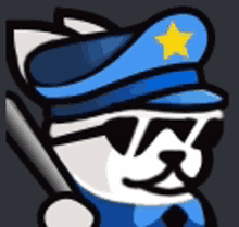 a cartoon dog wearing a police hat and sunglasses is holding a bat .