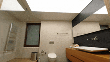 a bathroom with a toilet and a sink and a window