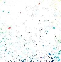 a white background with a rainbow and a lot of small dots