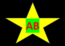 a yellow star with a green square with the letter ab inside of it