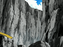 a cartoon drawing of a cliff with a yellow arrow pointing to the left