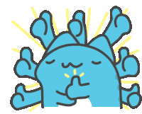 a cartoon drawing of a blue creature with a thumbs up