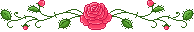 a pixel art of a pink rose with green leaves on a white background