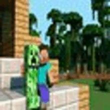 a man and a creeper are standing next to each other in a minecraft video game .