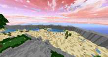 a computer generated image of a sandy beach with a pink sky in the background