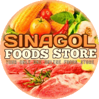 a logo for sinagol foods store with meat and vegetables in the background