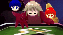 a video game character is playing a game of cards with another character