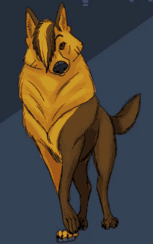 a drawing of a dog with a yellow and brown fur