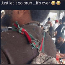 a picture of a person with a gucci purse on their back with the caption just let it go bruh ... it 's over