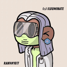 a cartoon of a monkey wearing goggles and a lab coat with the number ranv # 1617 on the bottom